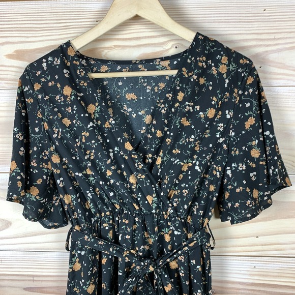 Dark Cottage Dress Womens Medium Maxi Black Floral Long Boho Whimsigoth - Picture 4 of 9